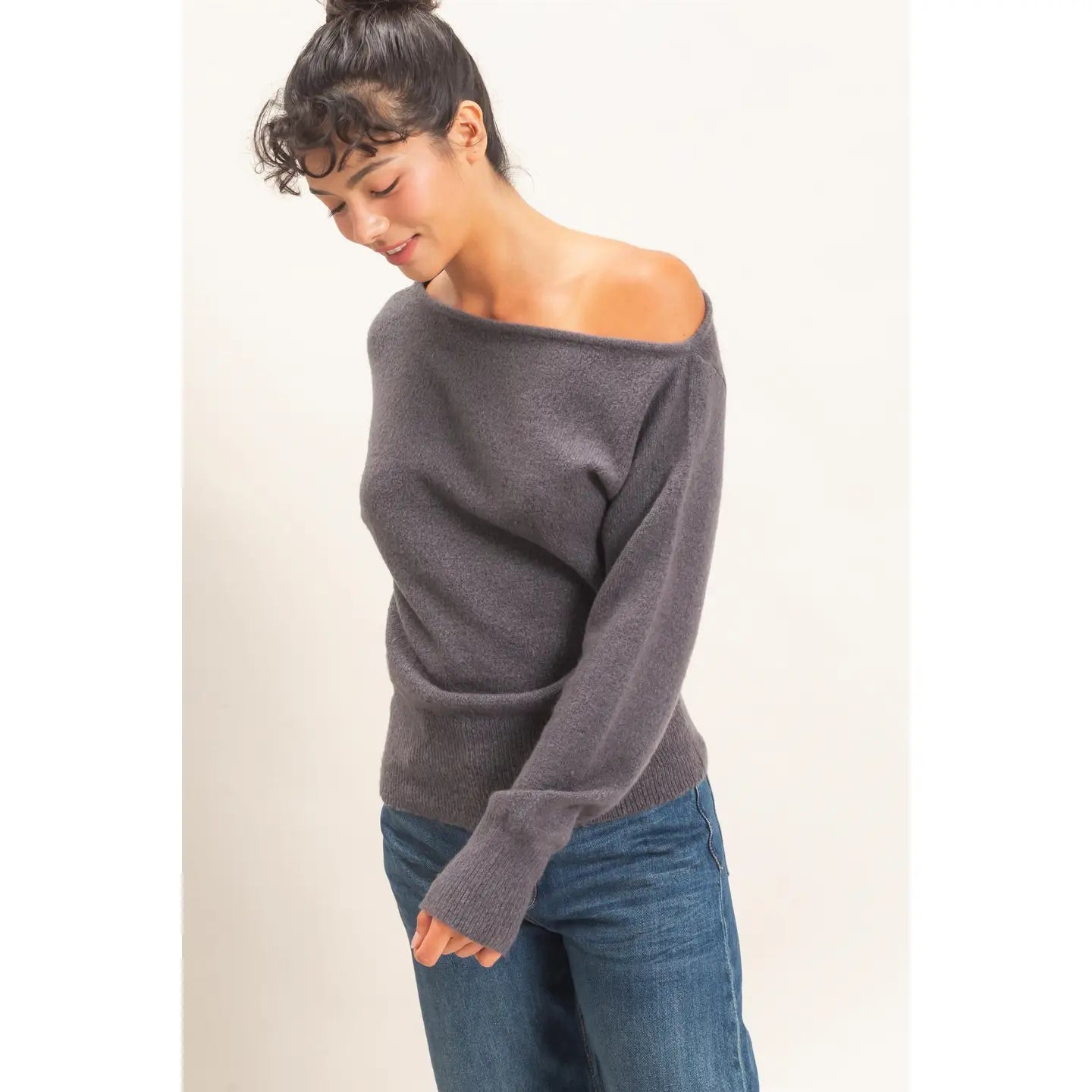 Off Shoulder Charcoal Sweater