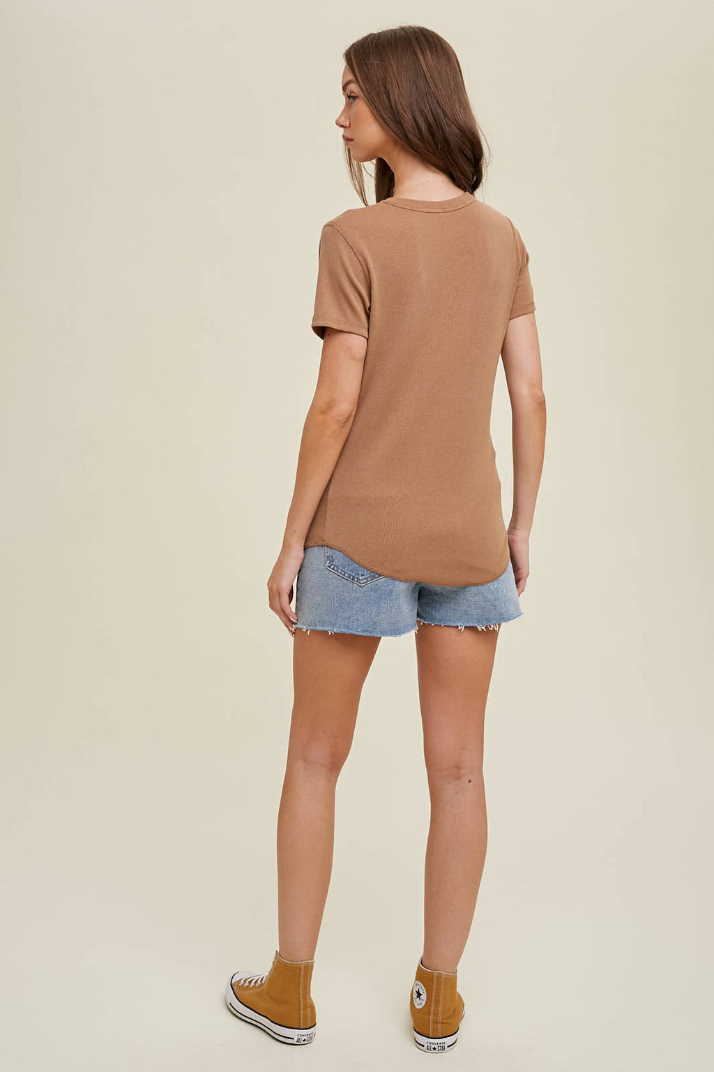 RIBBED KNIT BASIC T-SHIRT
