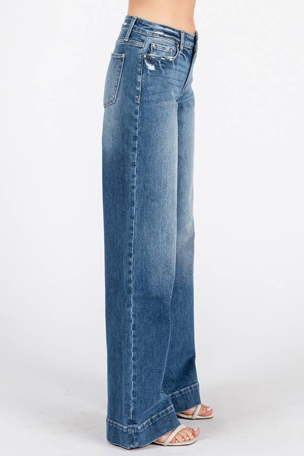 PETRA 153-MID RISE STRETCH TROUSER WIDE LEG JEANS