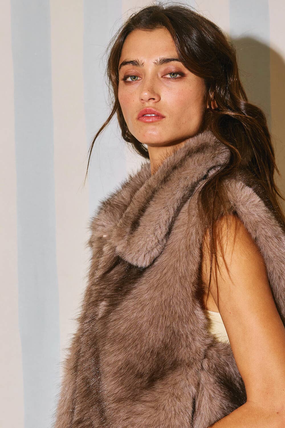 Dark Faux Fur Collar Vest