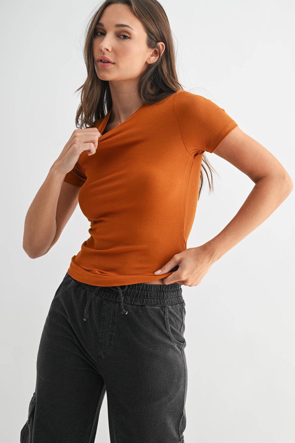 Essential Short-Sleeved Micro-Ribbed Athleisure Top