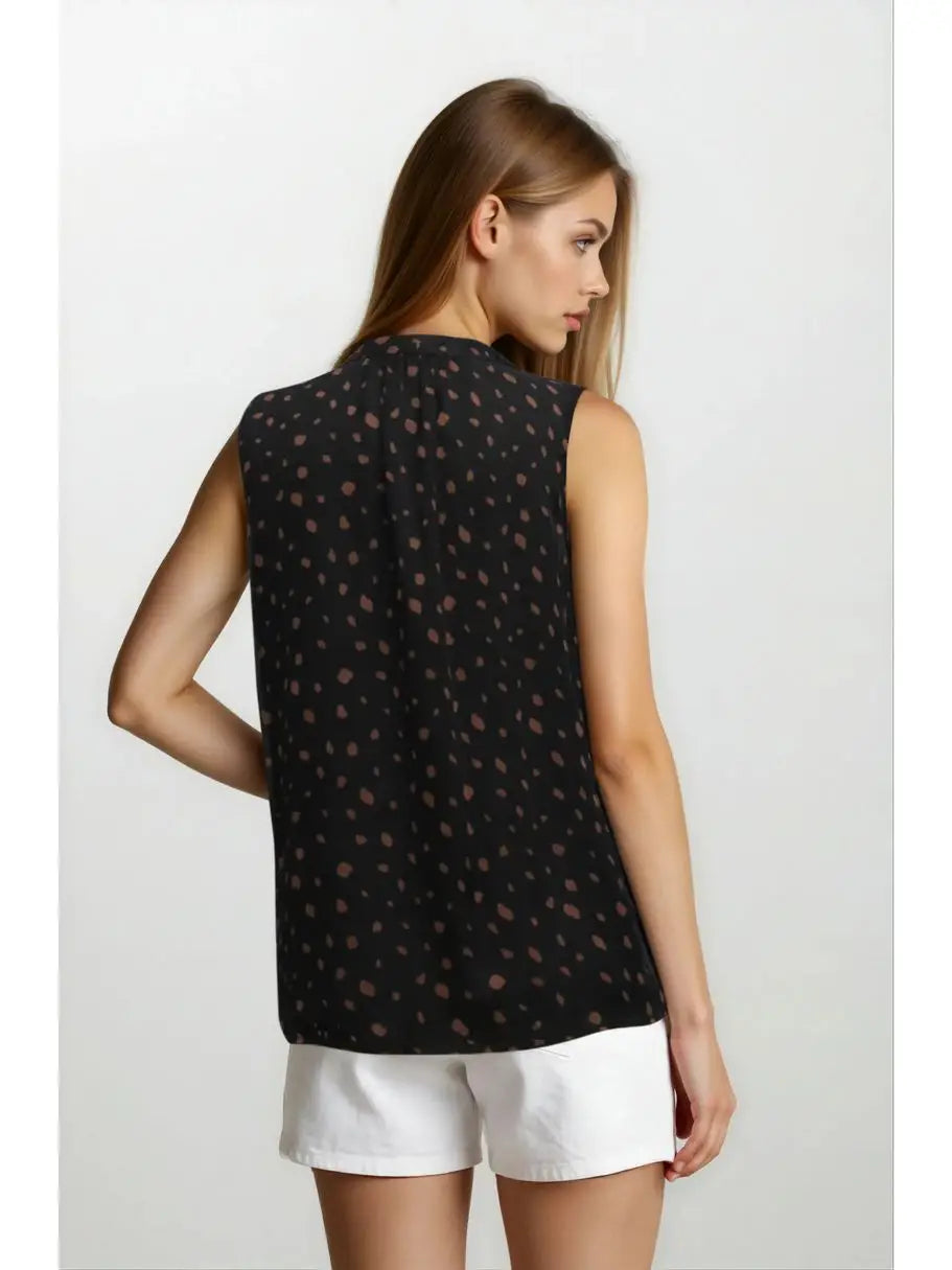 Yoryu Chiffon Neck Bow Sleeveless Pintuck