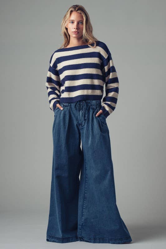 Striped Knit Crewneck Sweater