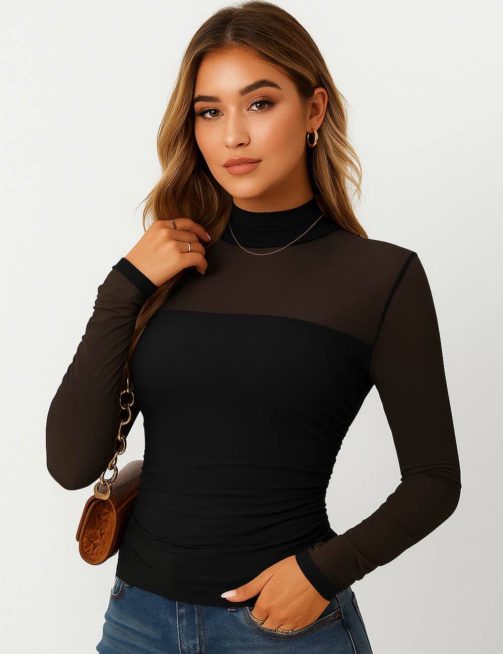 Sheer Black Mock Neck
