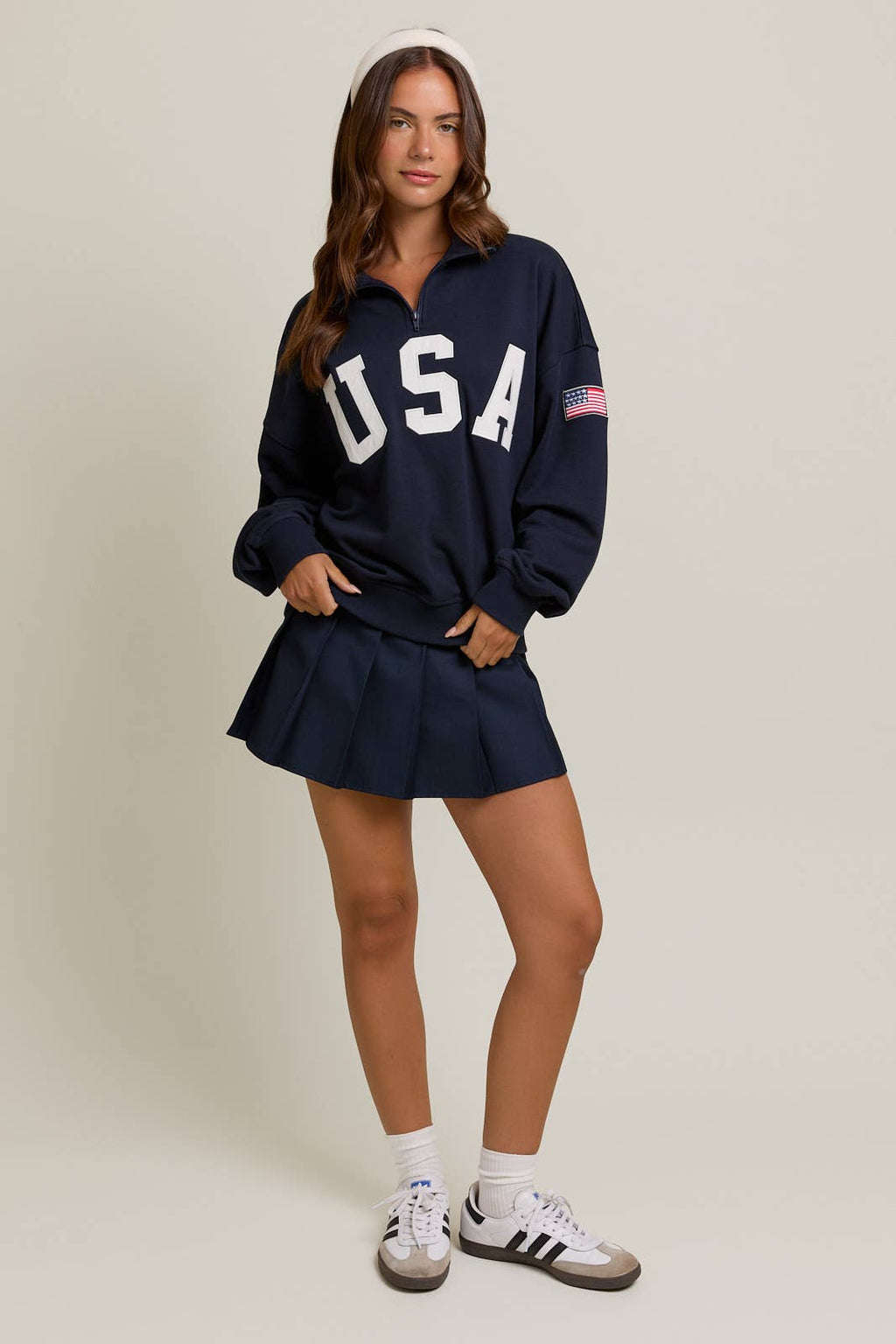 "USA" LONG SLEEVE HALF ZIP SWEATSHIRT