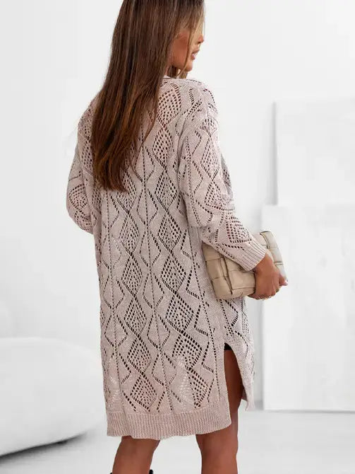 Khaki Openwork Knit Cardigan