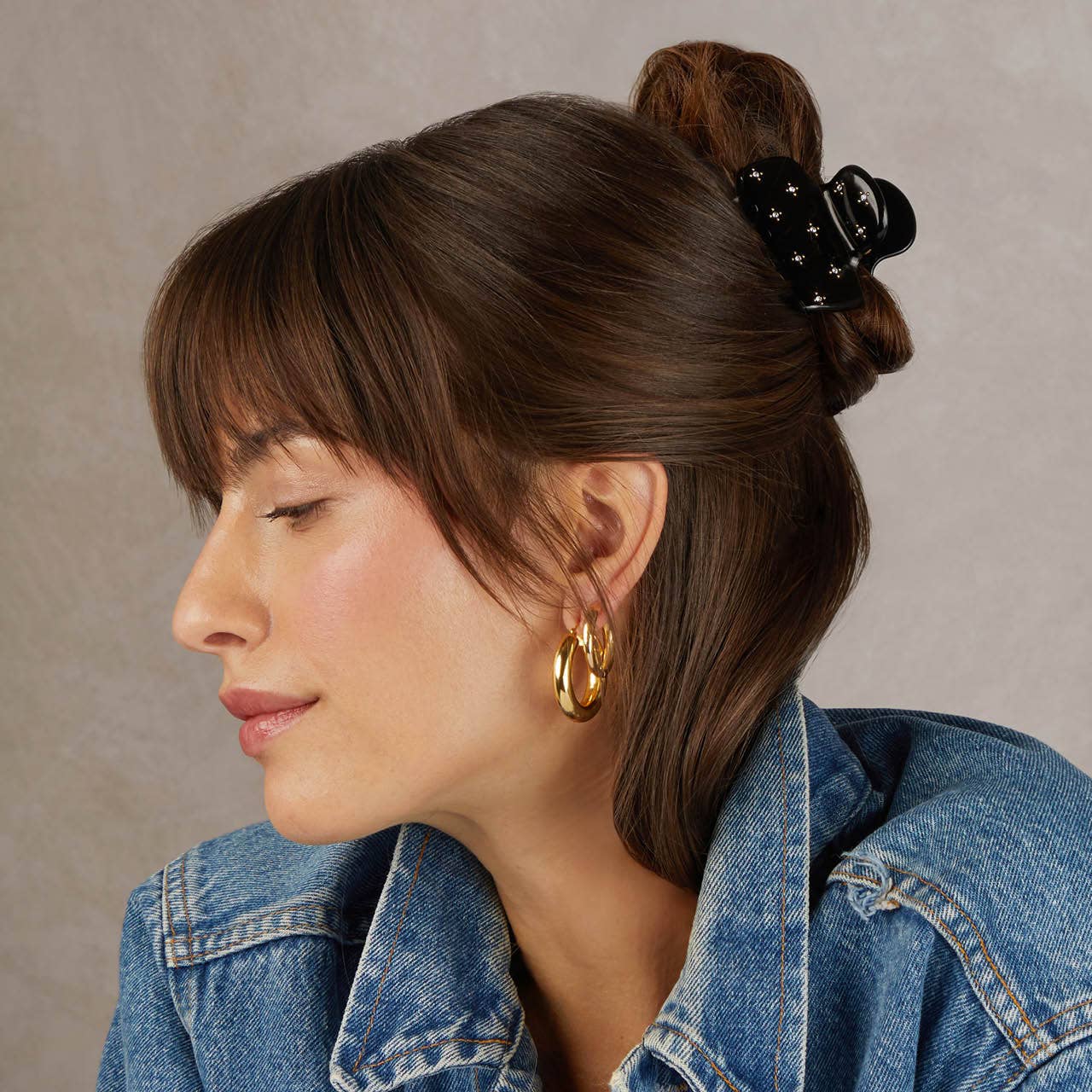 KITSCH Rhinestone Med. Puffy Claw Clip-Black