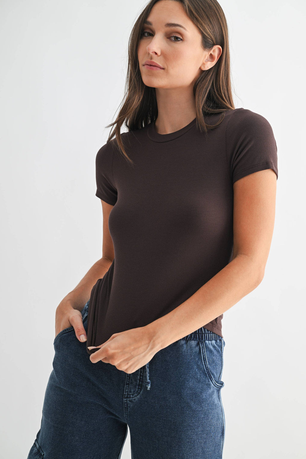 Essential Short-Sleeved Micro-Ribbed Athleisure Top