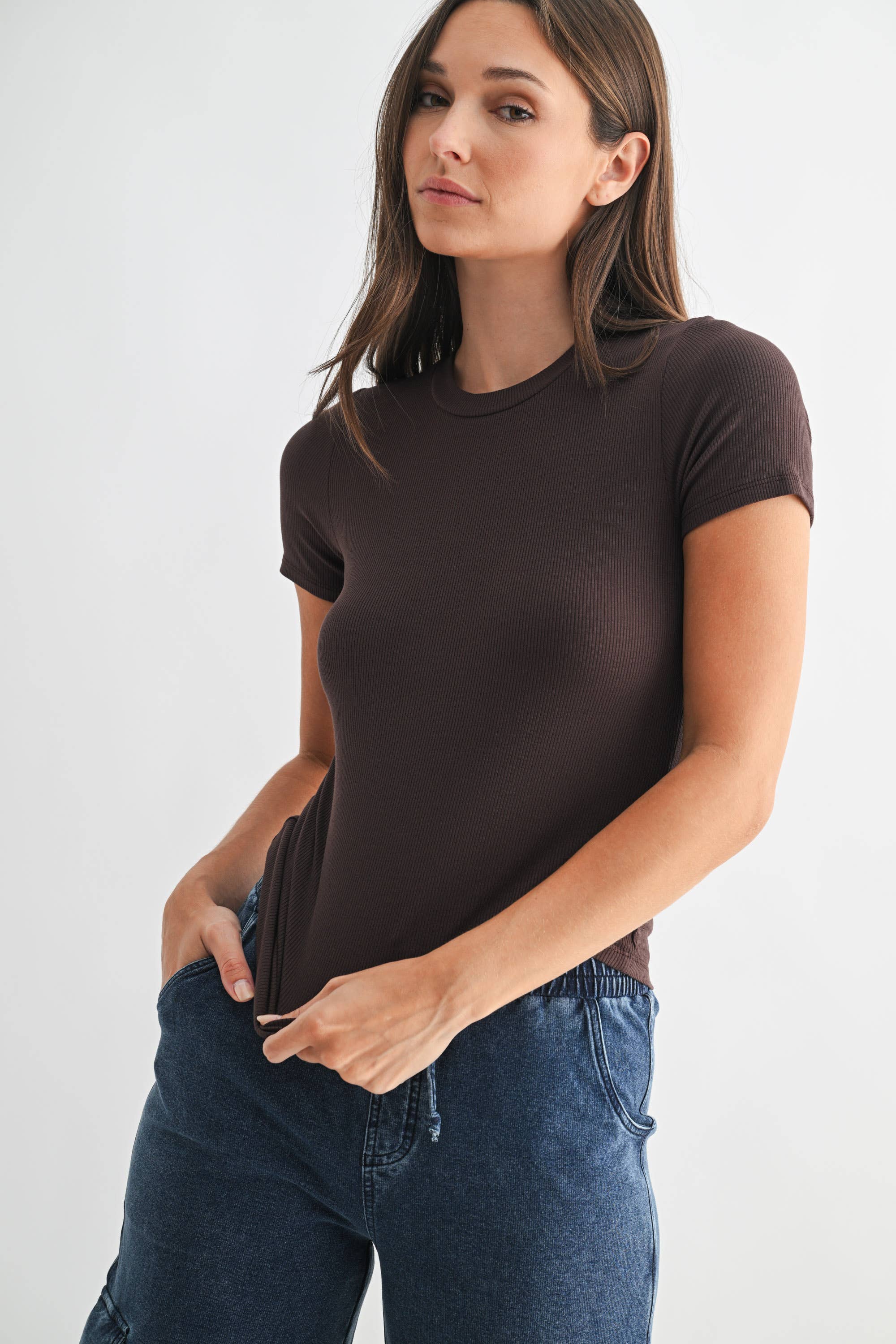 Essential Short-Sleeved Micro-Ribbed Athleisure Top