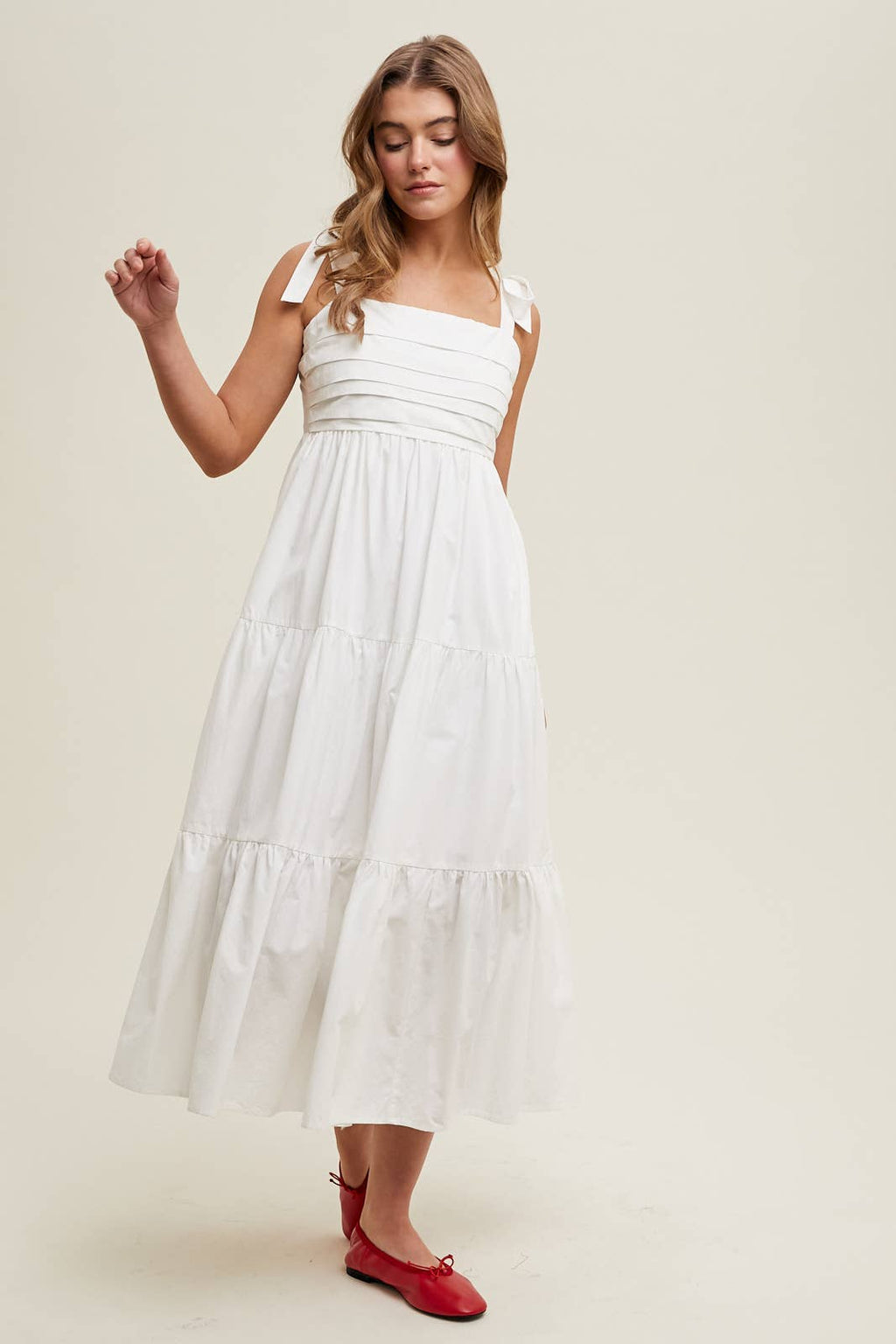 PLEATED BUST MIDI DRESS