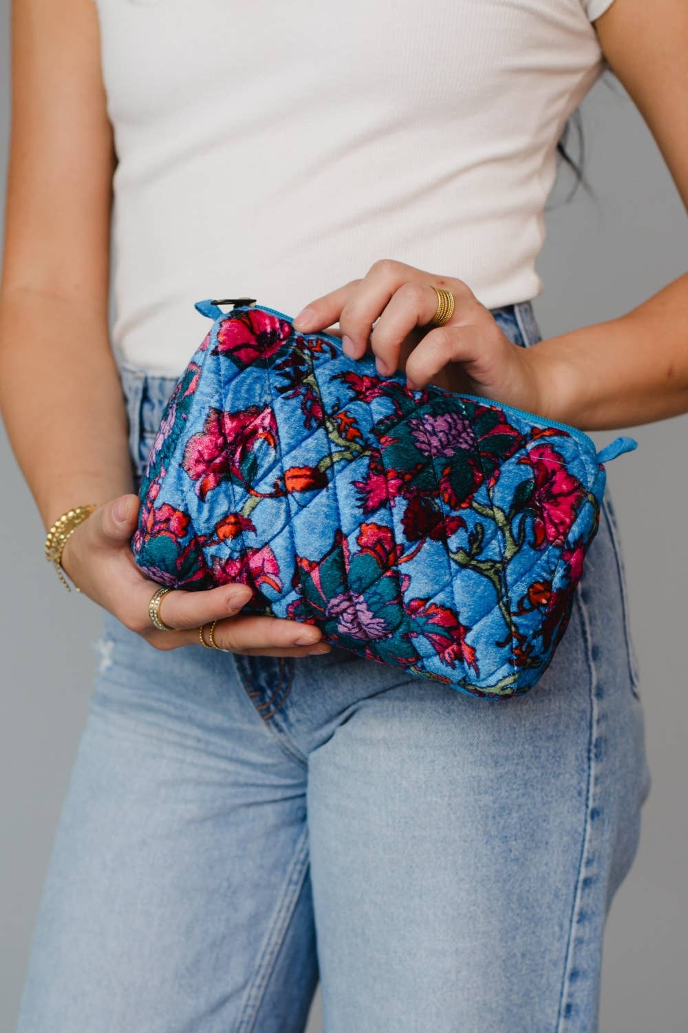 Blue Floral Makeup Bag