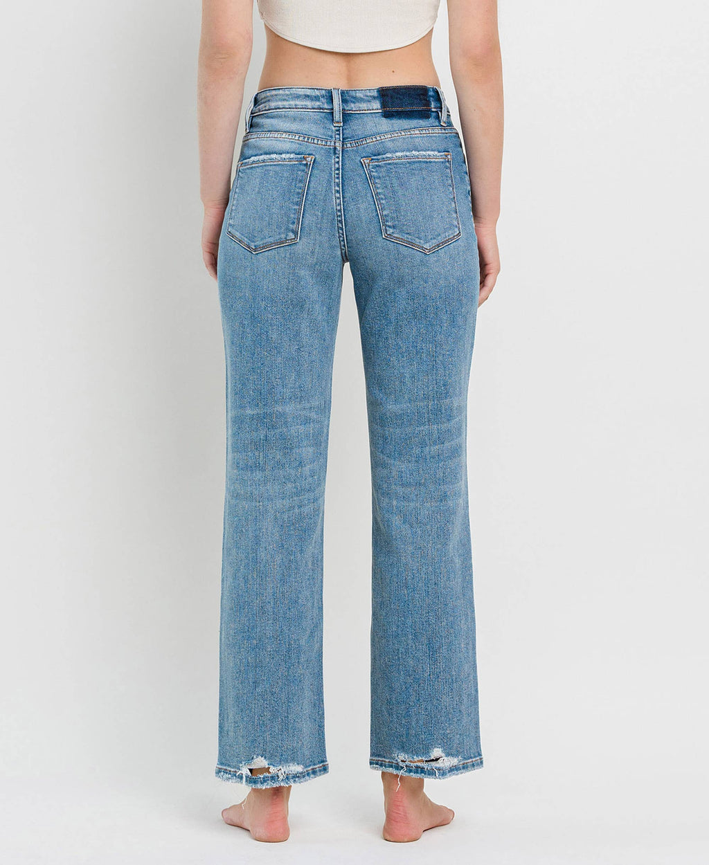 VERVET-HIGH RISE DISTRESSED SLIM WIDE JEANS