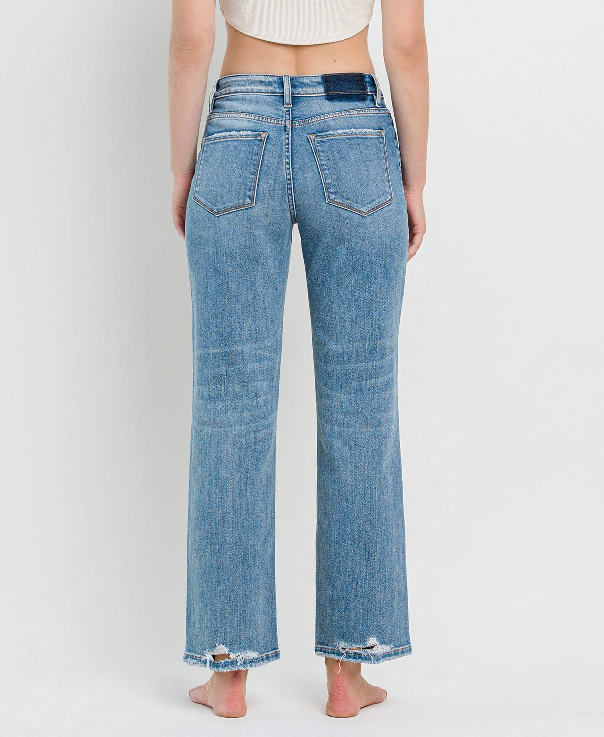 VERVET-HIGH RISE DISTRESSED SLIM WIDE JEANS