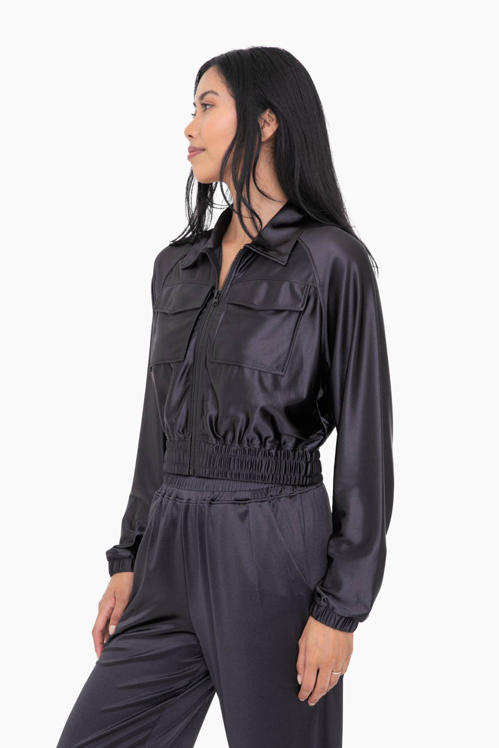 Satin Blend Cropped Jacket