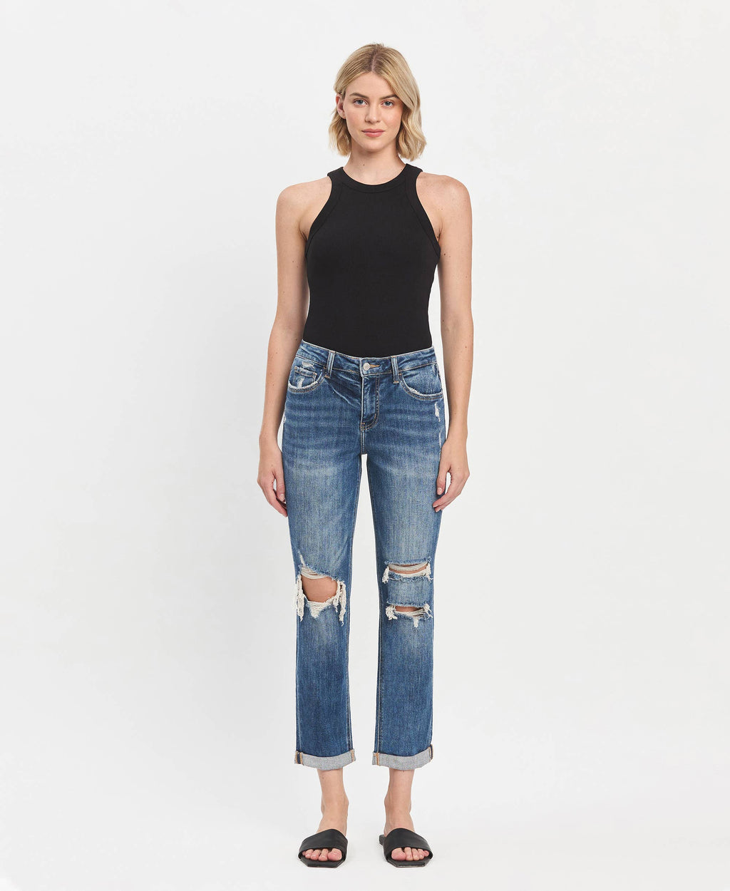 LOVERVET-HIGH RISE DOUBLE CUFFED BOYFRIEND JEANS
