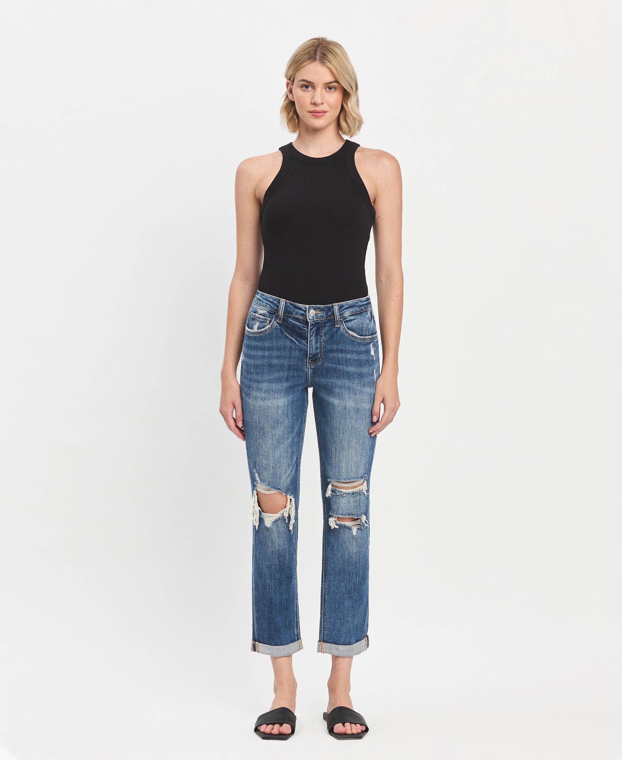 LOVERVET-HIGH RISE DOUBLE CUFFED BOYFRIEND JEANS