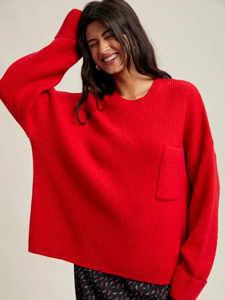 Red Oversized Drop Shoulder Sweater