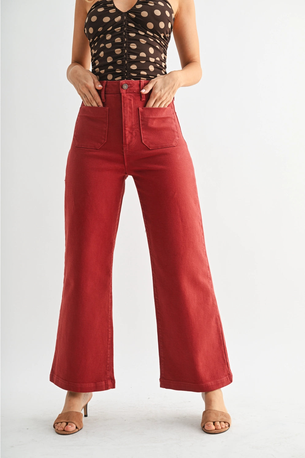 Patch Pocket Wide Leg - Dark Burgundy Red