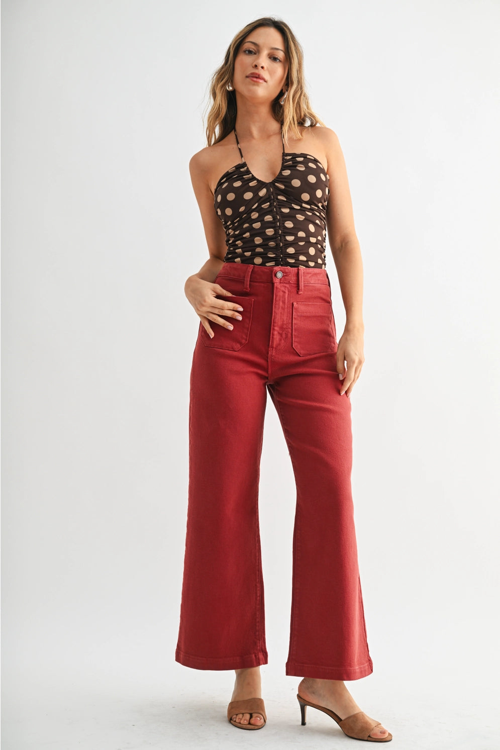 Patch Pocket Wide Leg - Dark Burgundy Red