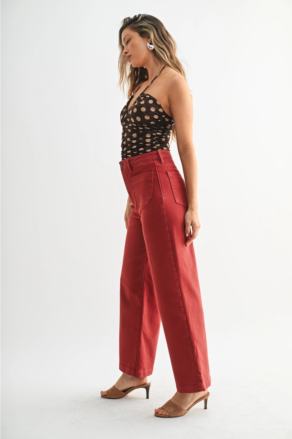 Patch Pocket Wide Leg - Dark Burgundy Red