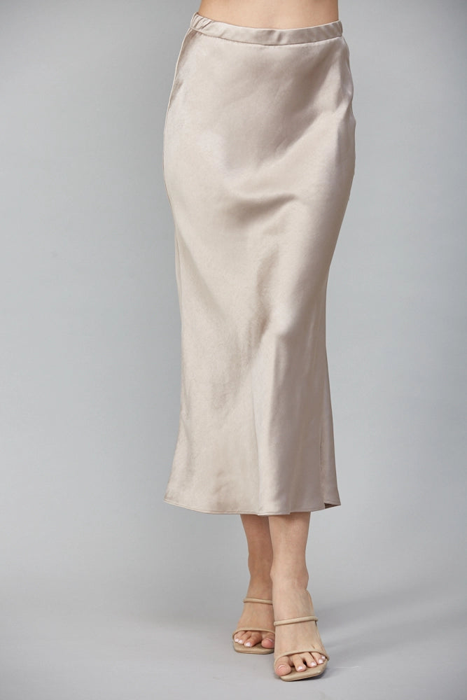 Dusty Rose Satin Midi Skirt