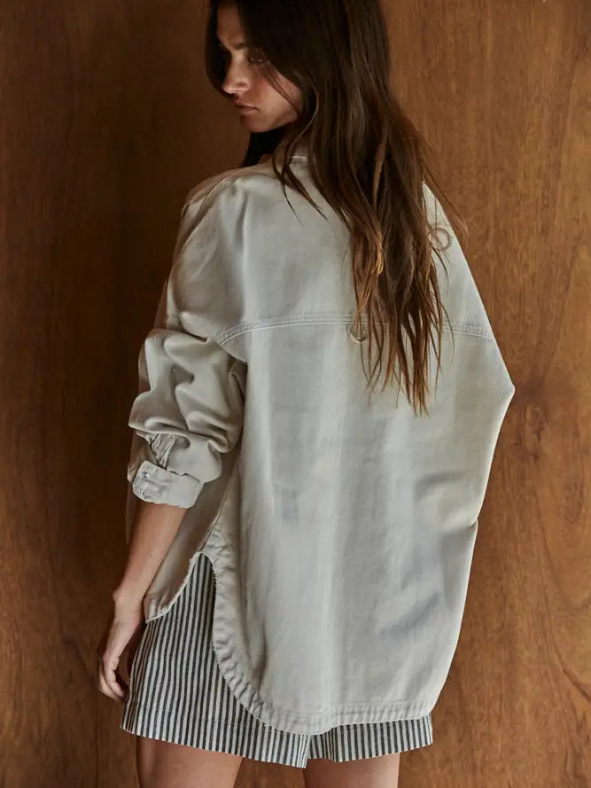Stone Denim Cotton Button Down Jacket
