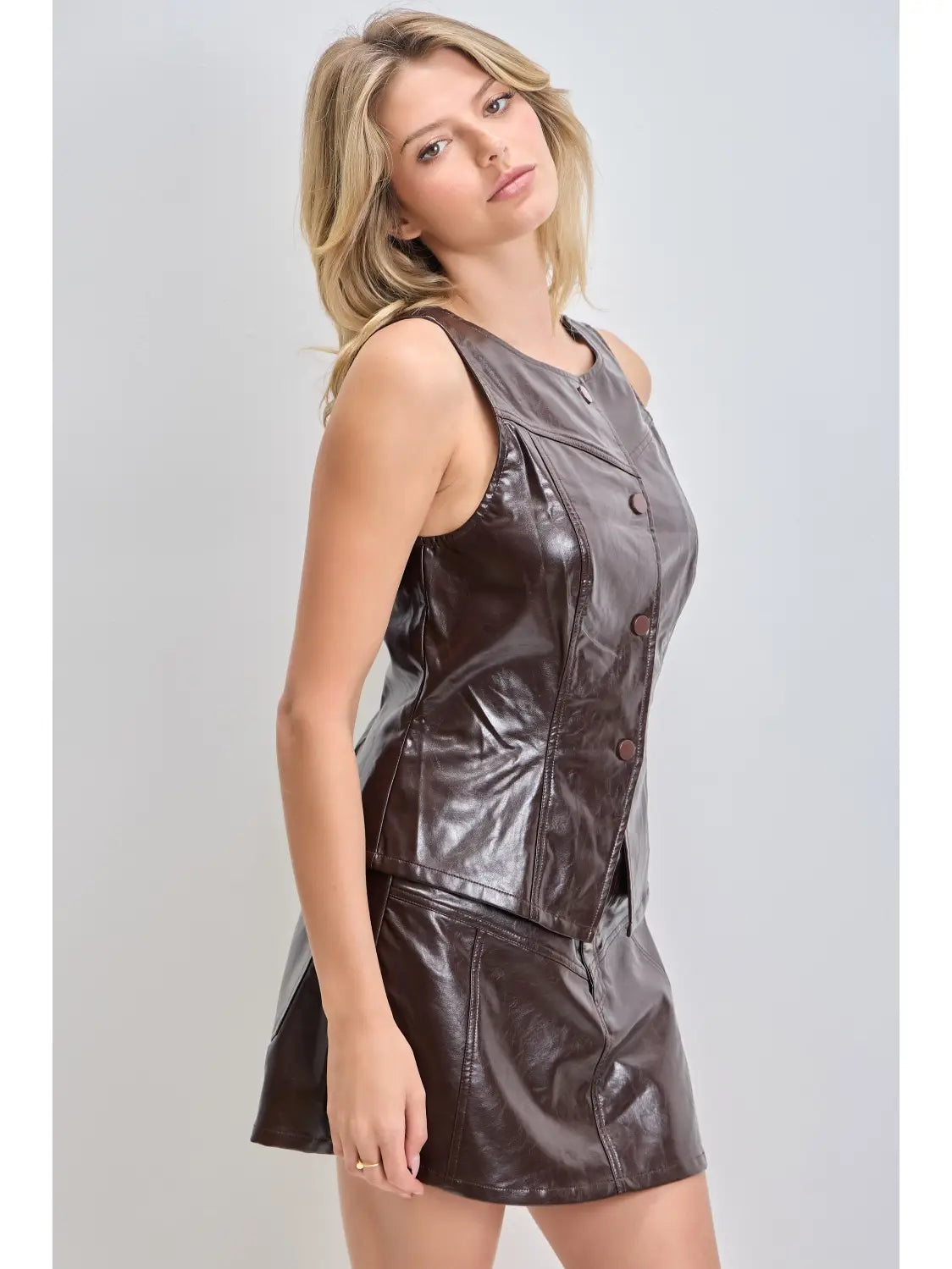 Bobbie Stretch Leather Button Up
