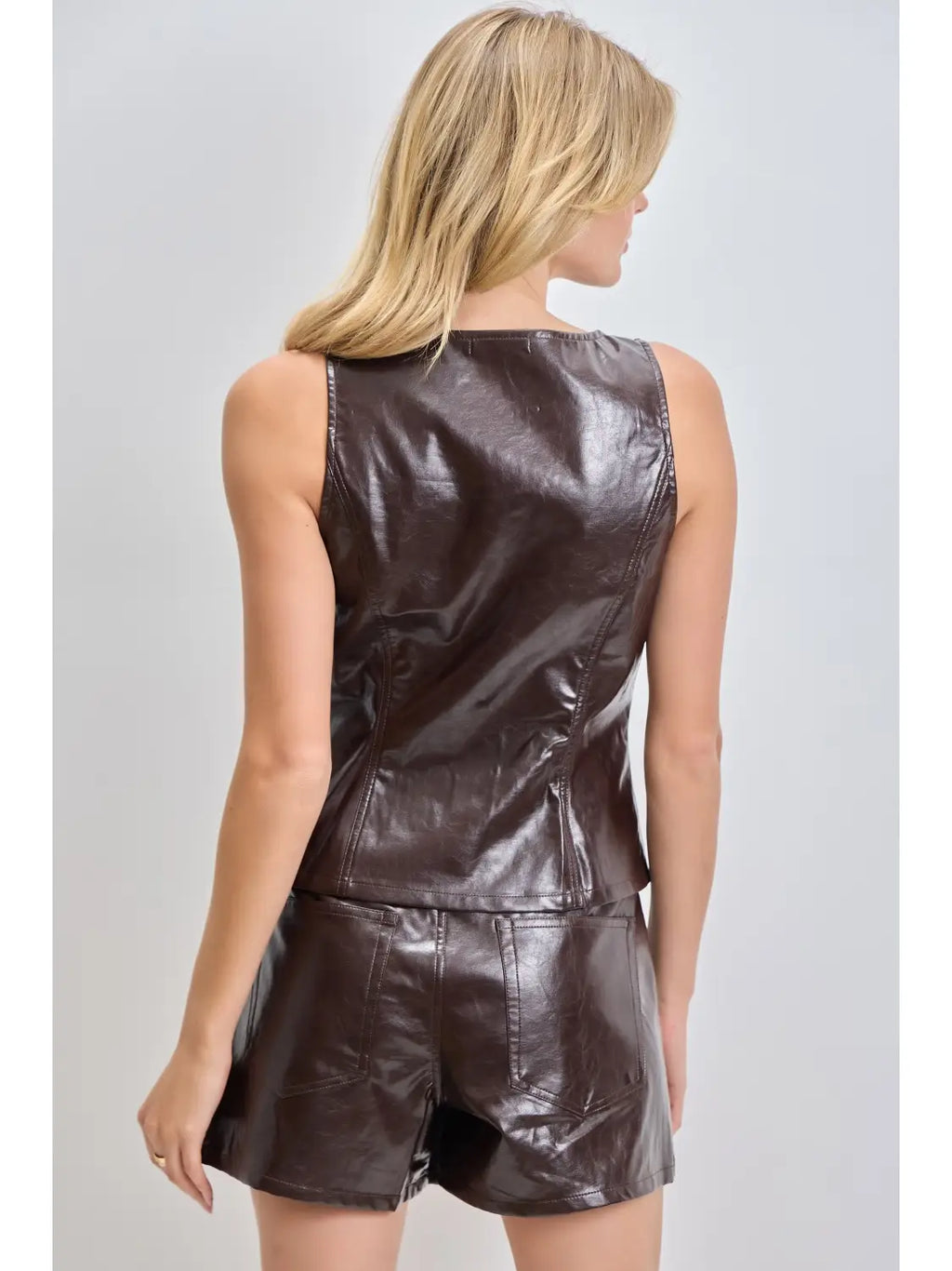 Bobbie Stretch Leather Button Up
