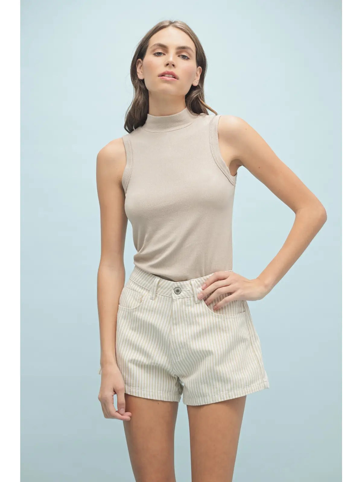 Taupe Mock Neck Ribbed Tank