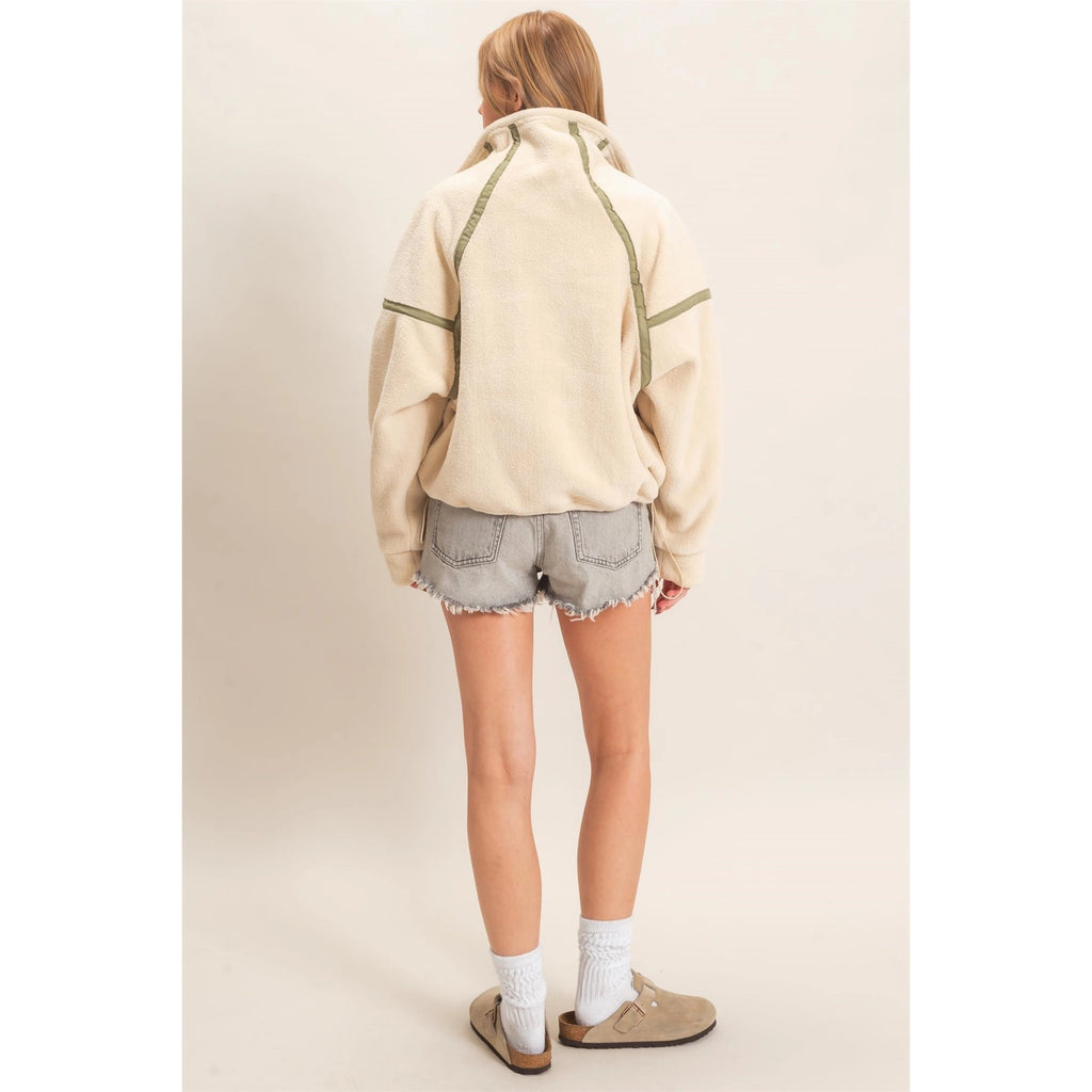 Contrast Trim Half-Zip Fleece Pullover