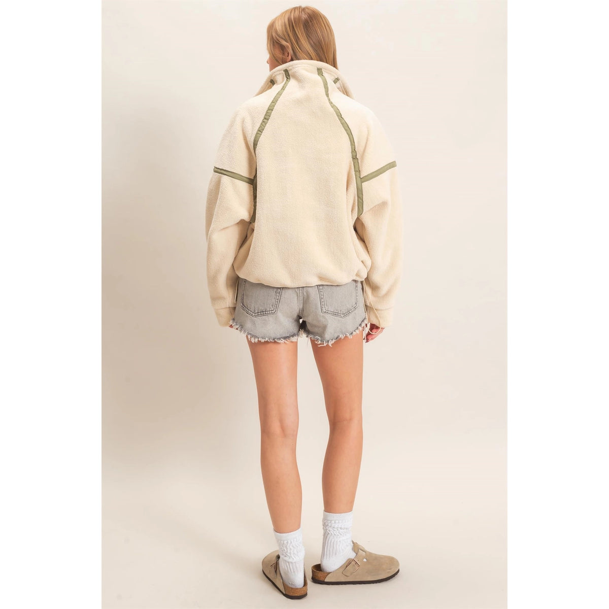 Contrast Trim Half-Zip Fleece Pullover