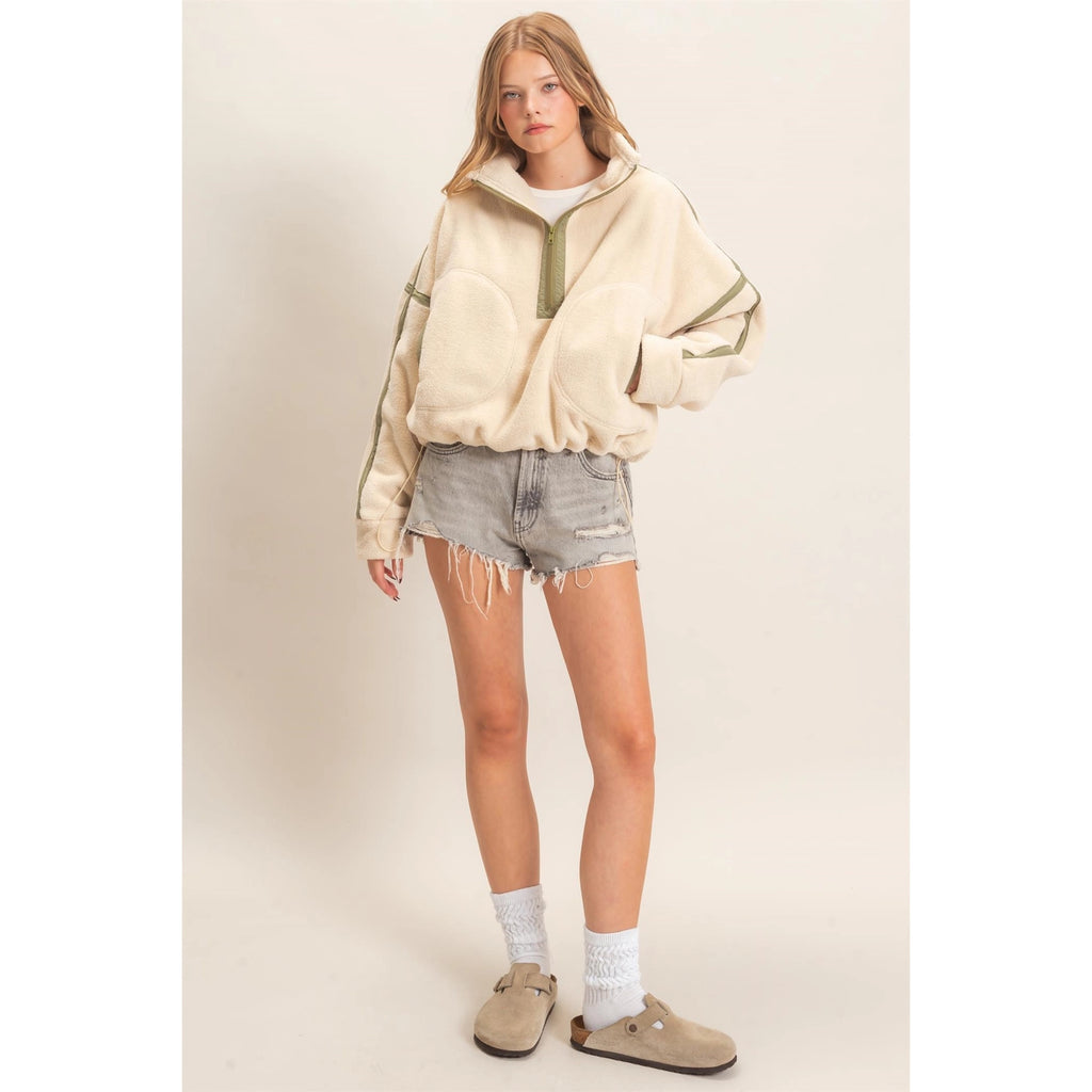 Contrast Trim Half-Zip Fleece Pullover