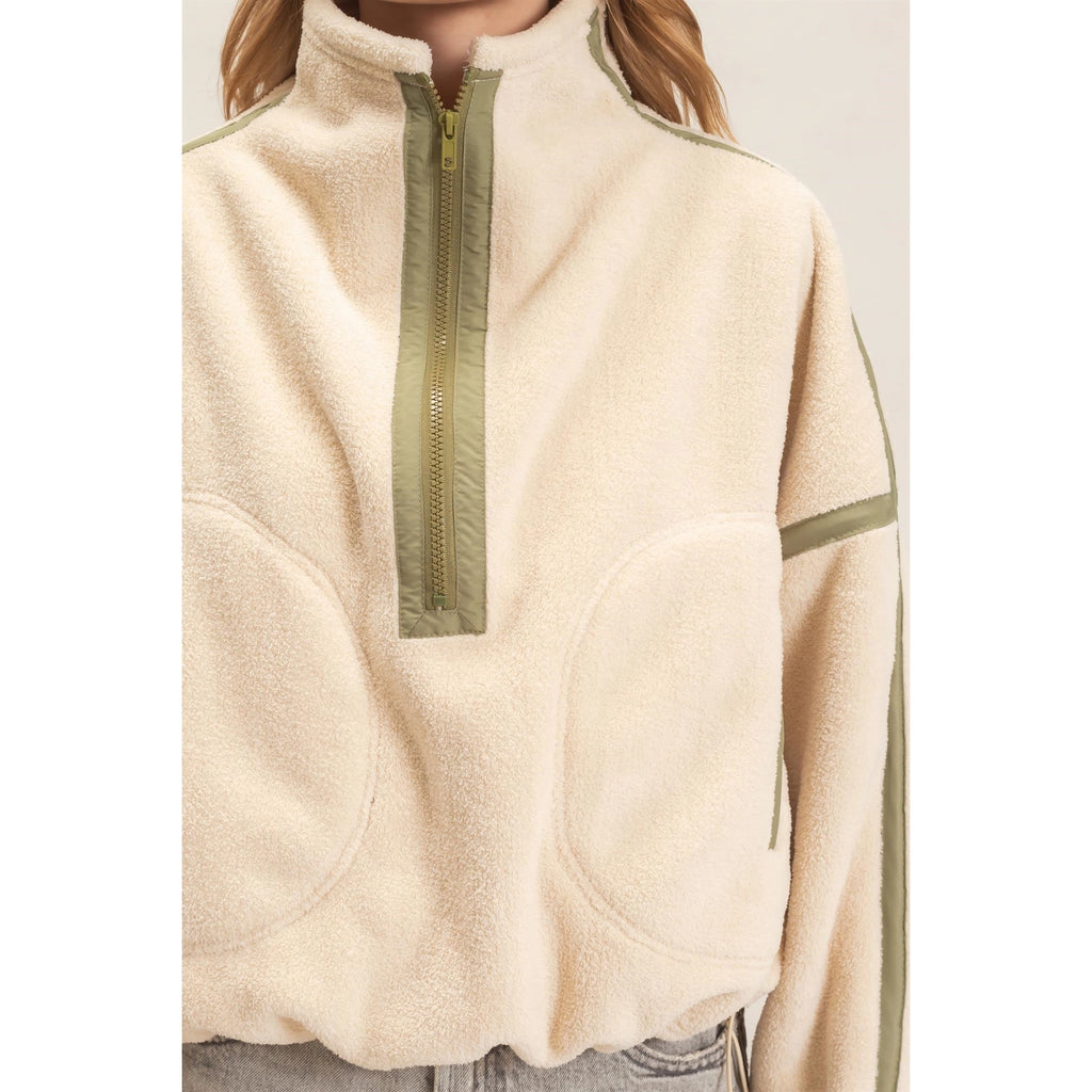 Contrast Trim Half-Zip Fleece Pullover