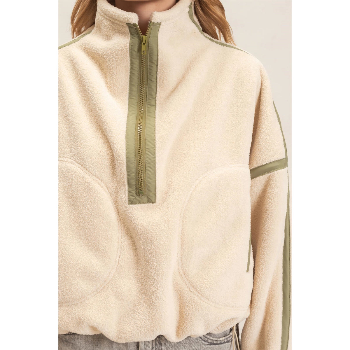 Contrast Trim Half-Zip Fleece Pullover