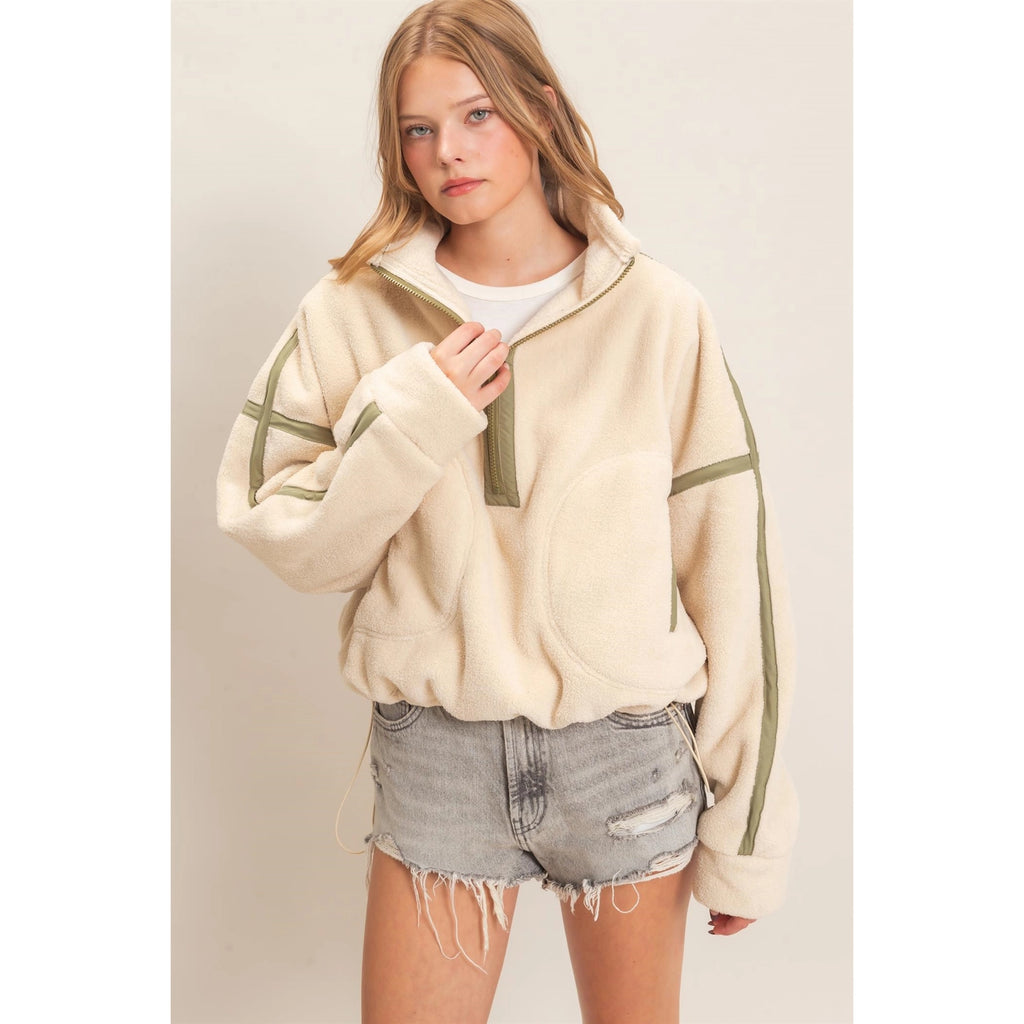 Contrast Trim Half-Zip Fleece Pullover