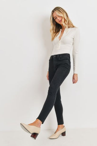JBD Black Washed Raw Hem Jeans