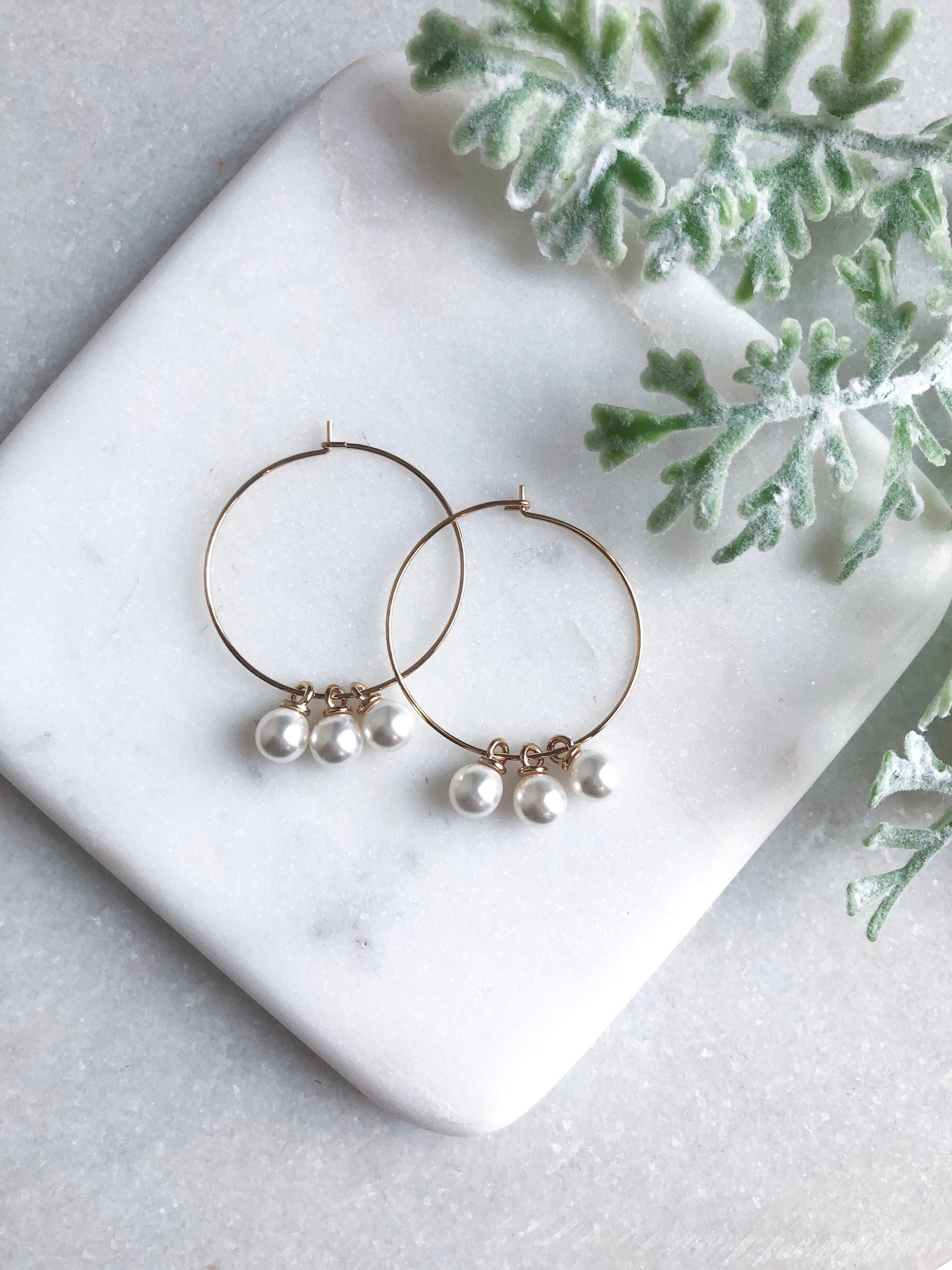 Polished Pearl Plated Hoop Earrings - Mandy Ellen