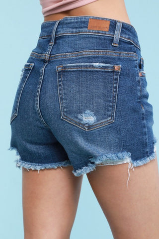 Curvy Judy Blue Fringe Cut Off Destroy Hem Shorts